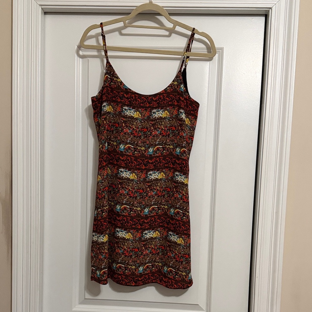 Sam Edelman Red Multicolor Printed Spaghetti Strap Mini Dress